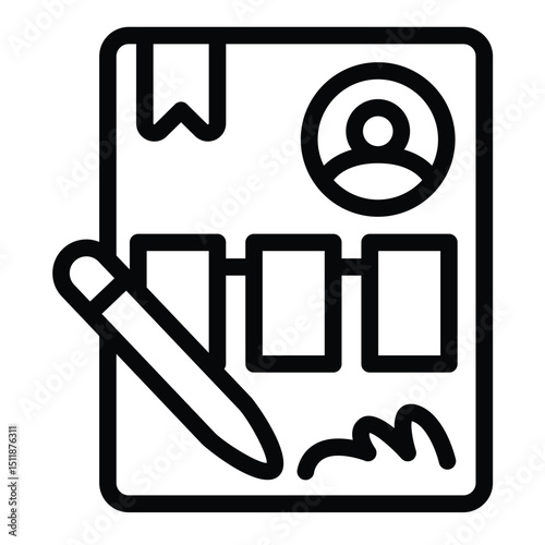 Candidate paper line icon, design recruitment concept. Vector graphics. Recommendation letter with signature and pen sign on white background, style mobile or design.