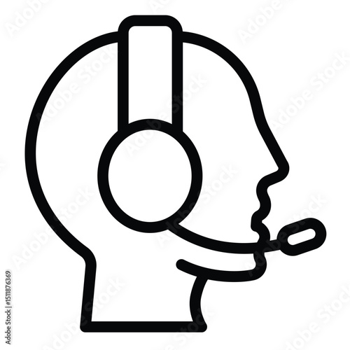 Consultant man with headphones line icon, design recruitment concept. Vector graphics. Human head with headset, support sign on white background, style mobile or design.