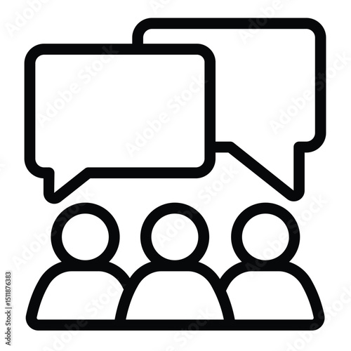 Team with dialog popup windows line icon, design recruitment concept. Vector graphics. People crowd with speech bubbles sign on white background, style mobile or design.