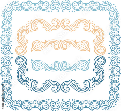 Rope frames.Stamp coastal frames. Vintage squiggle borders. Hand drawn frame for menu, wedding invitation, coastal party. Italian ornament border design. Doodle wiggle retro stamp poster. 