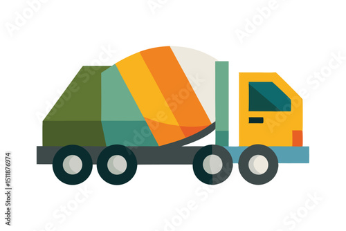 Collage style concrete mixer truck with mixed paper cutout effect vector art illustration