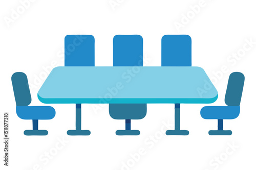 Conference table with chairs in formal meeting room setup vector art illustration