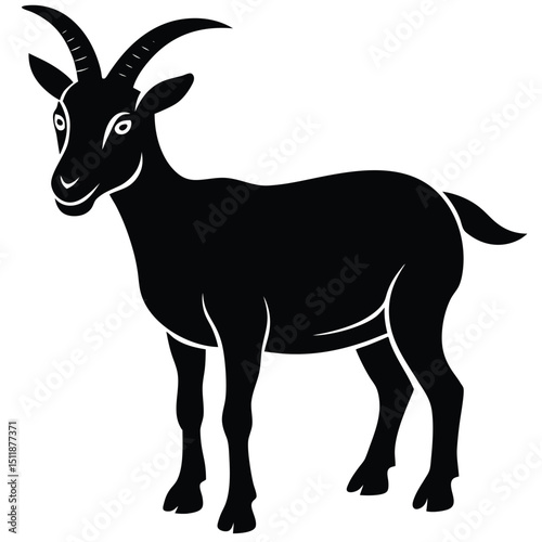 Silhouette of a Goat: A sleek and minimalist depiction of a goat. The bold contrast of black against the background highlights the goat's distinctive features and embodies the essence of rustic charm.