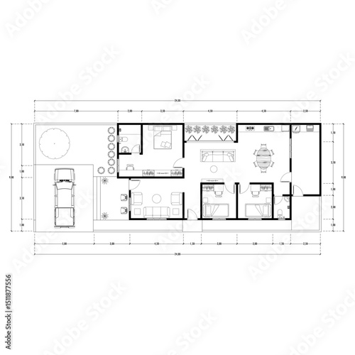 Black and White floor plan of a modern unfurnished house for your design. Suburban house vector blueprint. Architectural background.	