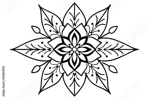 Floral Mandala and Botanical Line Art Set – Modern Decorative Flower and Leaf Designs with Color Accents. seamless botanical pattern of painted oriental motifs on a white background.