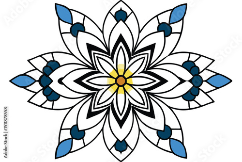 Floral Mandala and Botanical Line Art Set – Modern Decorative Flower and Leaf Designs with Color Accents. seamless botanical pattern of painted oriental motifs on a white background.