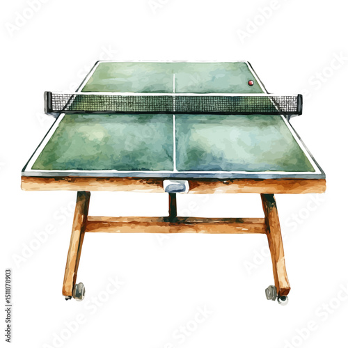 Table Tennis Table, watercolor illustration vector, high quality, isolated on a white background.