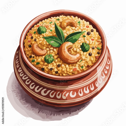 South Indian Pongal Served in Painted Clay Pot