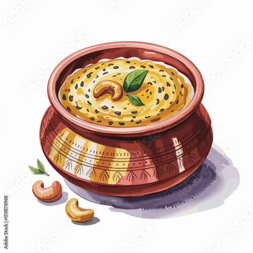 South Indian Pongal Served in Painted Clay Pot