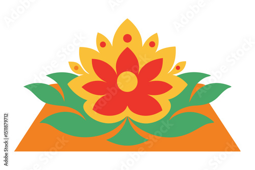 Floral design on matir thala using bright natural paints in folk style vector art illustration