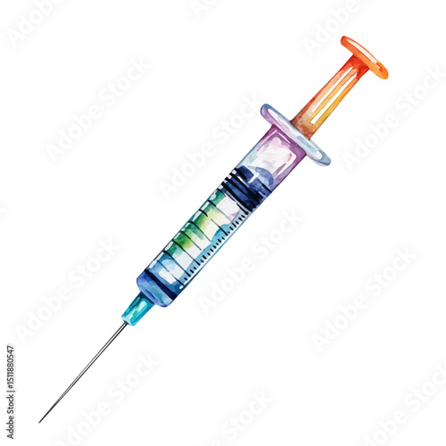 watercolor vector of Syringe, high quality, isolated on a white background.