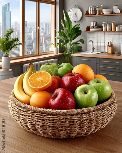 Wallpaper Mural Bamboo fruit basket with fresh apples high resolution picture Torontodigital.ca