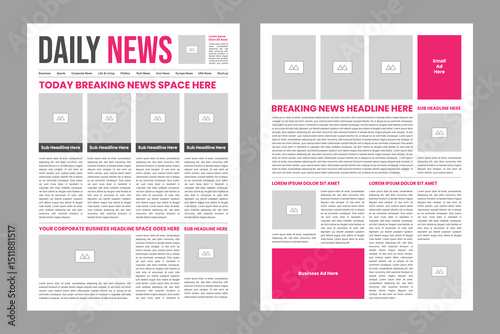 The daily newspaper layout, magazine design, newsletter template, vintage newspaper design template 