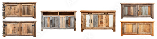 Rustic, handcrafted wooden cabinets with a warm, inviting finish, showcasing natural textures and earthy tones, suitable for modern home decor