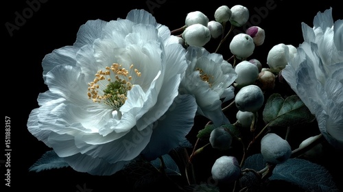 Floral Arrangement Displaying Snowdrop Anemone on Dark Background Elegance