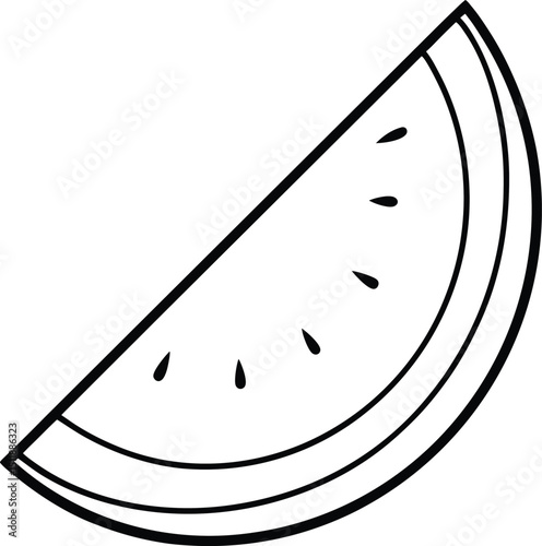 Simple Melon Slice Line Art.