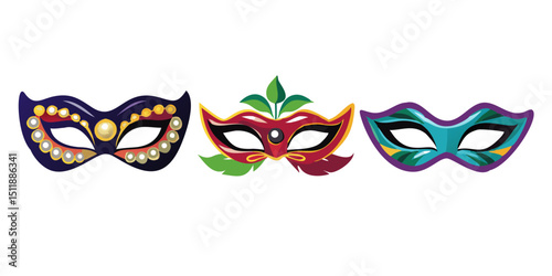 masquerade vector illustration, Perfect for mystery, disguise, party, events.  a set of masquerade masks collection.Colorful Carnival Masks Set for Design Inspiration
