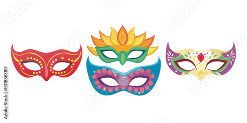 masquerade vector illustration, Perfect for mystery, disguise, party, events.  a set of masquerade masks collection.Colorful Carnival Masks Set for Design Inspiration