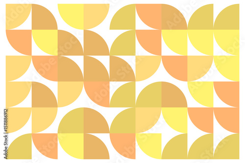 Geometric abstract pattern with rounded yellow, orange and beige shapes on white background for modern design and decoration.