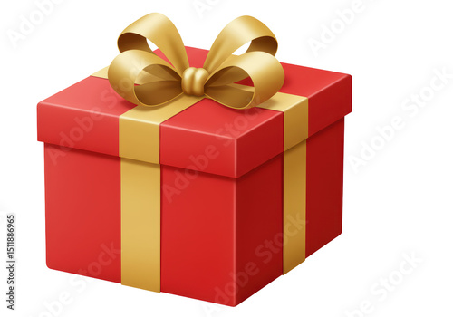 Isolated Red Gift Box with Golden Ribbon