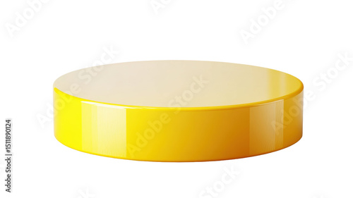 Shiny Yellow Glossy Pedestal with Smooth Surface and Modern Design Isolated on White Background
