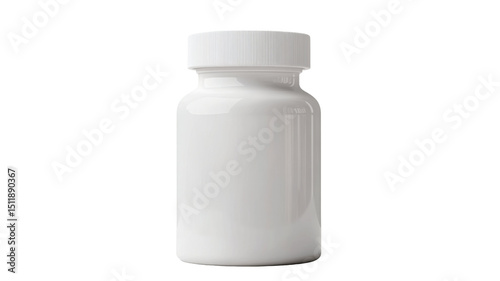 Blank White Pill Bottle with Closed Cap for Medicine or Supplements Isolated on White Background