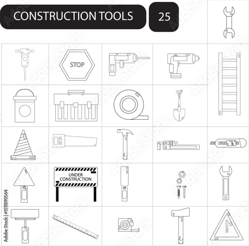 Construction Line Icons set. Editable Stroke Vector Icons Collection.
