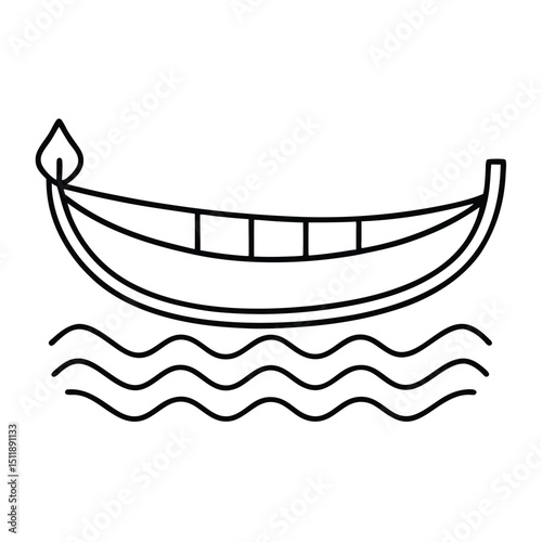 Simple line drawing of a small boat on wavy water