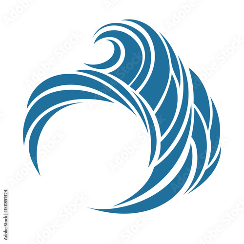 Vector wave with tight spiral motion and curved flow. Abstract marine ornament with powerful dynamic structure. Ideal for tattoo design, logo, and ocean-inspired graphics