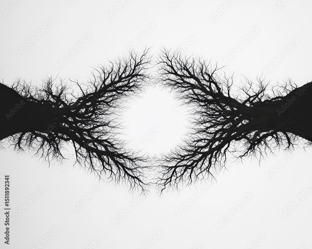 Fototapeta premium Two trees are shown in a black and white photo