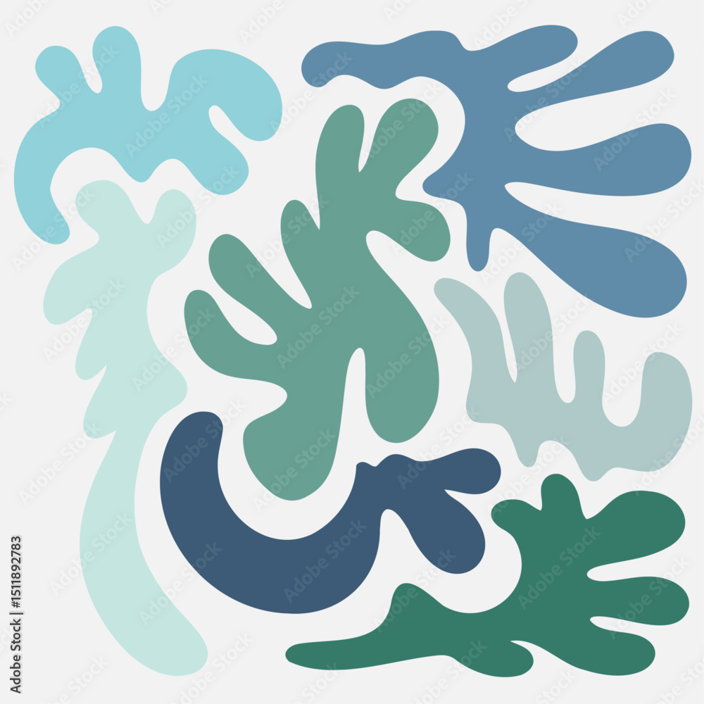 Blue and Green Leaves and Water Abstract Shapes Background Pattern