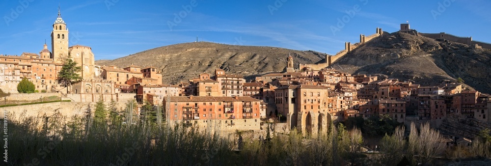 Fototapeta premium Panoramic of the Spanish medieval town of Albarracín and fortifications