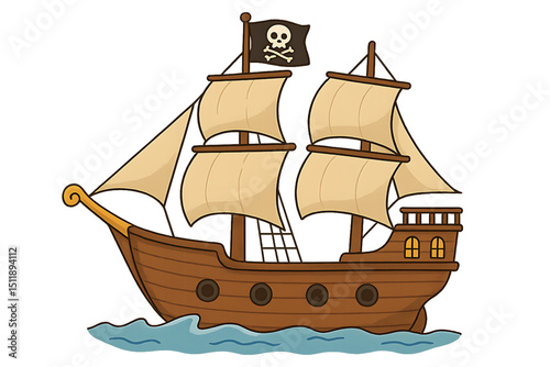 A pirate ship sailing on the ocean