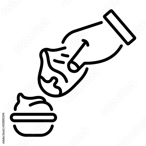 A linear icon depicting momo dumpling with sauce 