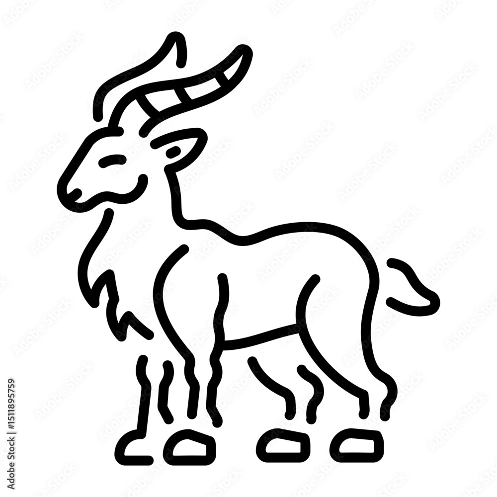 Fototapeta premium A linear style icon showing a markhor goat