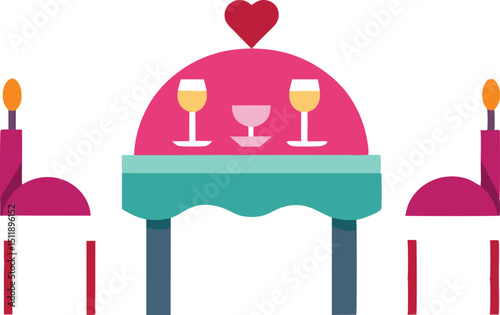 Romantic dinner table setup for two in intimate restaurant vector art illustration
