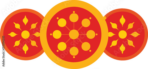 Santhal style painted wall plates with tribal folk motifs vector art illustration