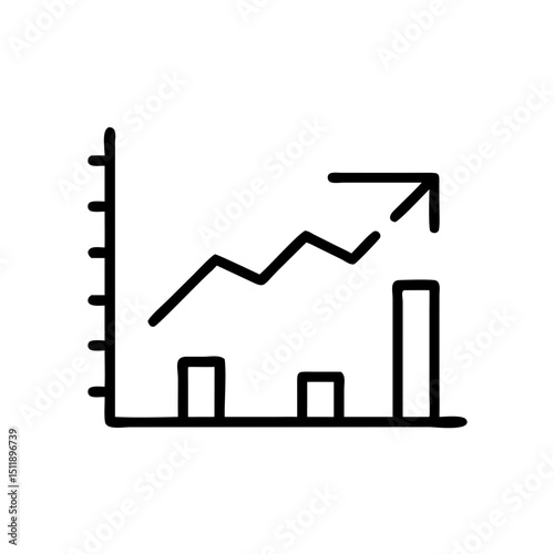 Line graph showing business growth with upward trend arrows icon