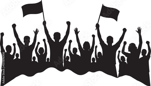 Silhouette of Crowd Vector – Unity, Celebration, Protest & People Gathering with Flags – Transparent PNG Clipart for Events & Rallies