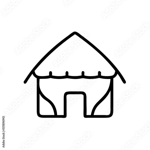 Minimalist line drawing of a house with a sloping roof  icon