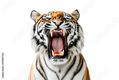 Roaring tiger head close up isolated on transparent background