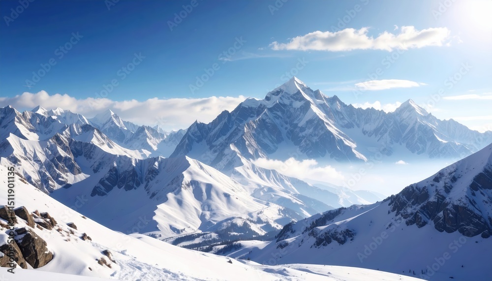 Majestic snowcapped mountain range, a breathtaking view of nature's majesty Majestic snowcapped mountain range, a breathtaking view of nature's majesty