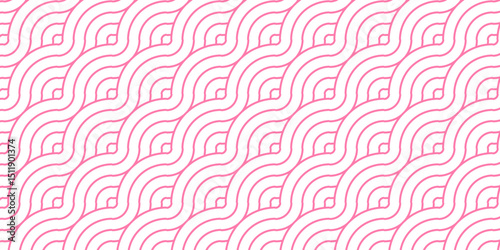 Minimal Overlapping creative diamond circle abstract pink pattern background with waves texture. geometric digital fabric pattern circles floral lapping white retro background.