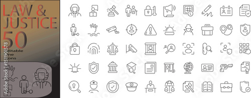 law & justice line editable icon set. Editable stroke. Vector illustration	
