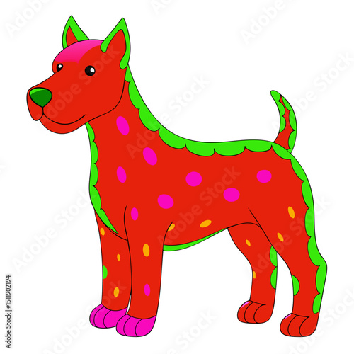 Funny cartoon animal illustration of a happy dog with a bone