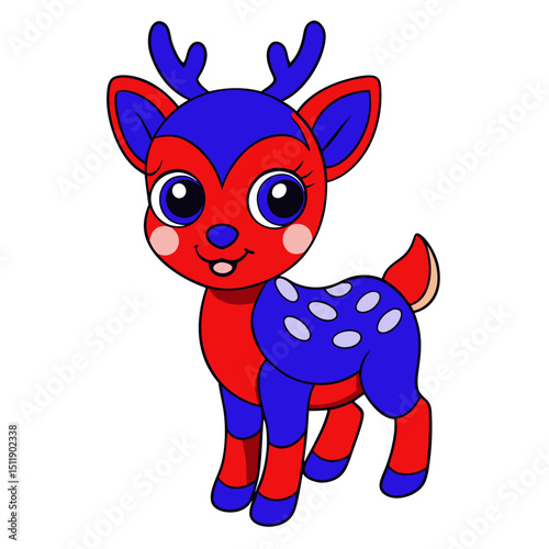 A cute cartoon Christmas reindeer, adorned with a red ribbon and holding a blank sign or card, ready for your festive message