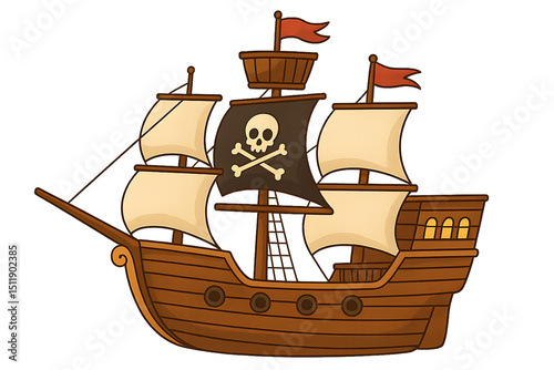 A pirate ship sailing on the ocean