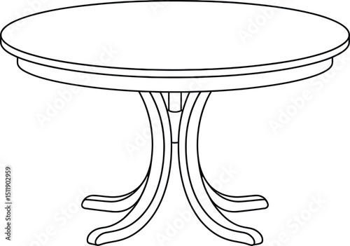 Round Dining Table Drawing - Circle Furniture Outline
