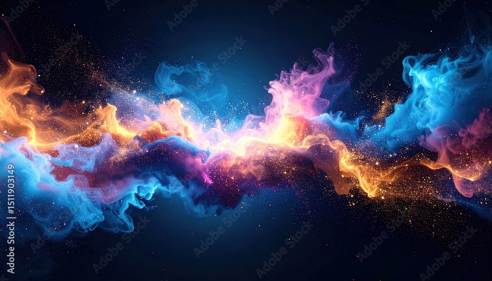 Obraz premium Colorful smoke and dust particles exploding on a dark background abstract art wallpaper