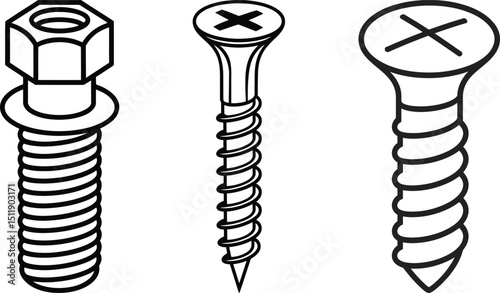 Screws and Bolt Vector Set - Fasteners and Hardware